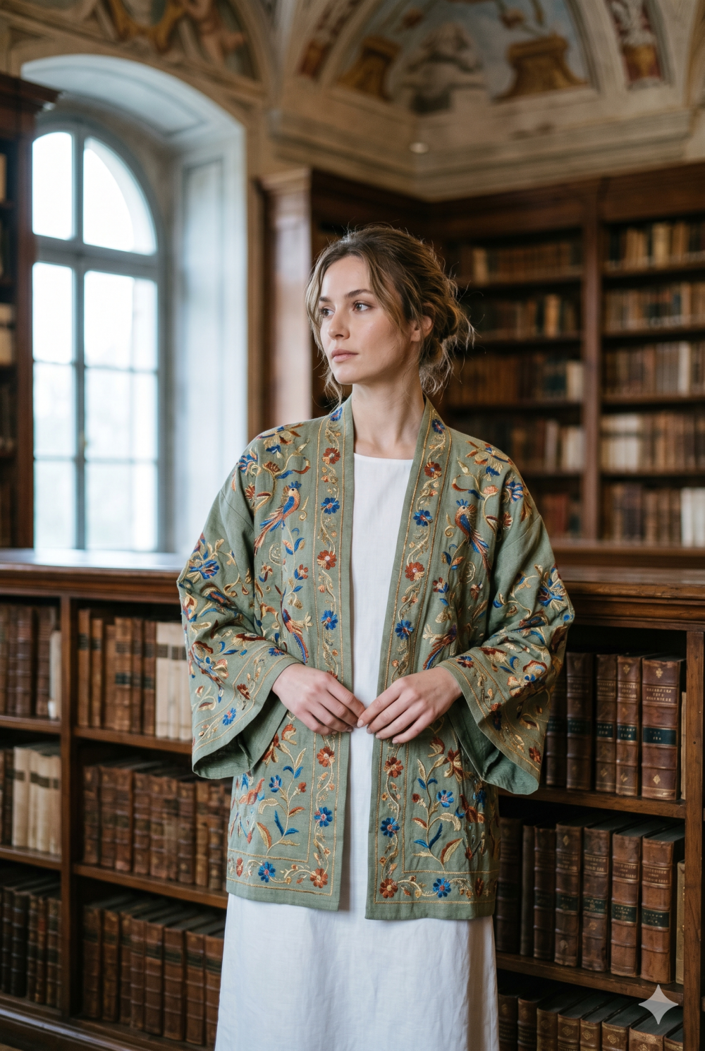 Otantik Nakışlı Keten Kimono Ceket