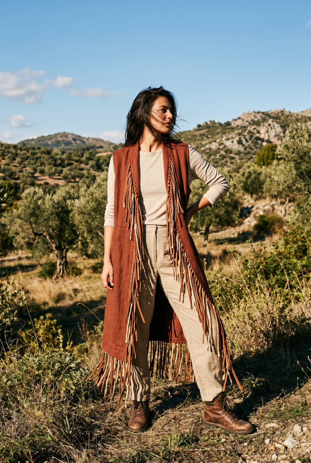 Püskül Detaylı Bohem Yelek Ceket