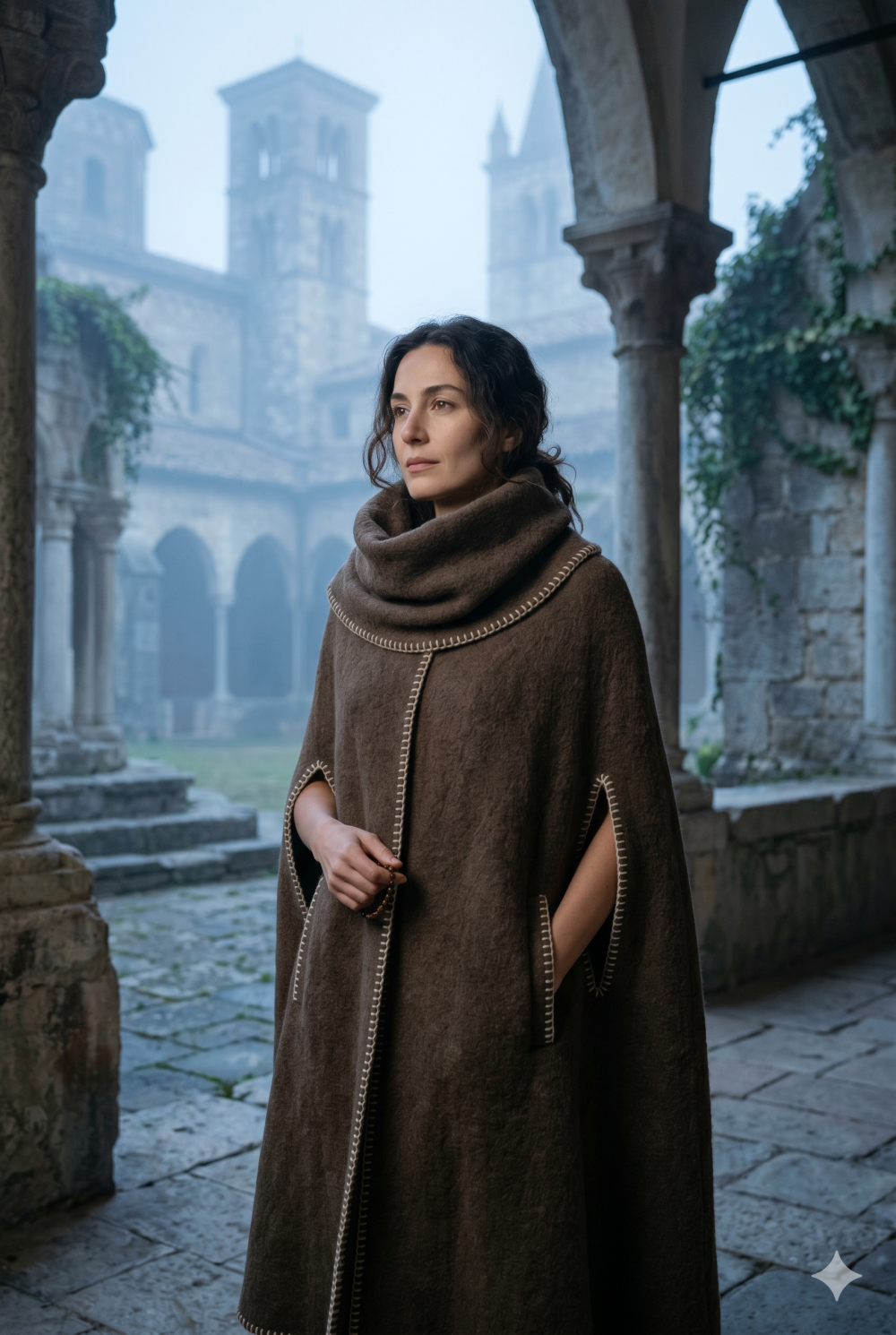 El İşçiliği Detaylı Keçe Panço Mont