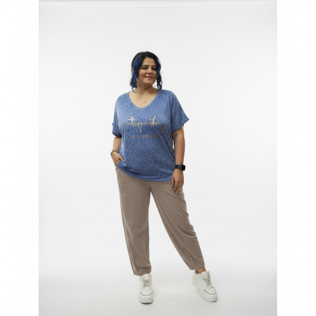 İtalyan %100 Pamuk Bluz - Mavi