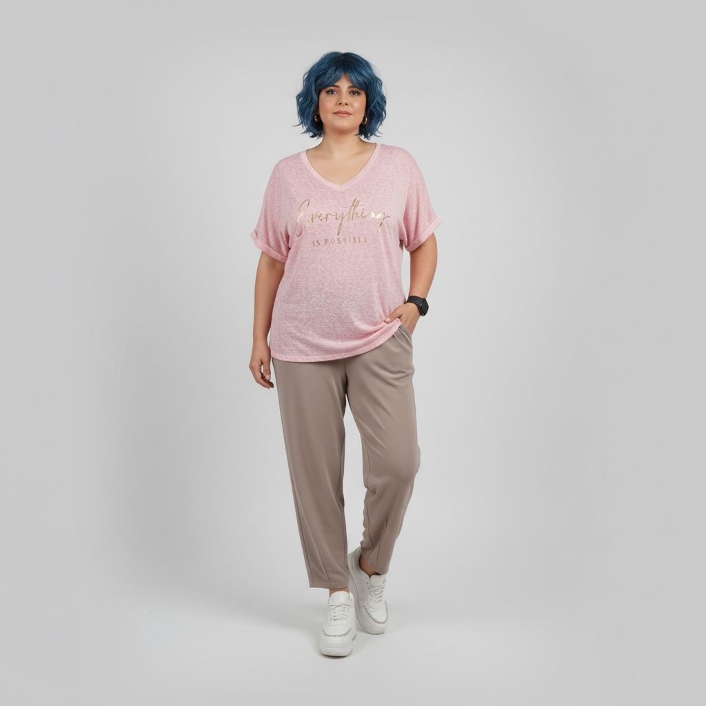 İtalyan %100 Pamuk Bluz - Pudra