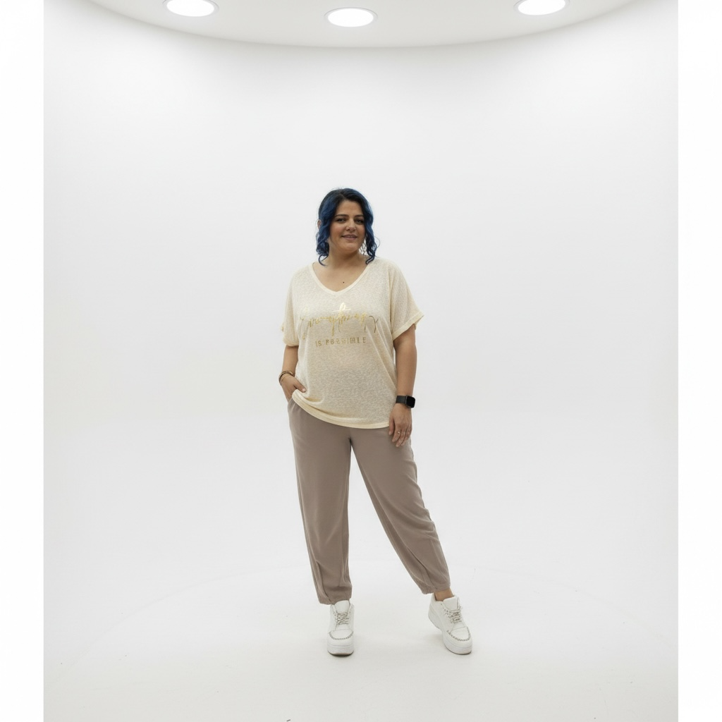 İtalyan %100 Pamuk Bluz - Krem